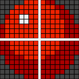 Example: a 16 by 16 ball made out of multiple tiles. In this case four tiles are used: top left, top right, bottom left and bottom right.